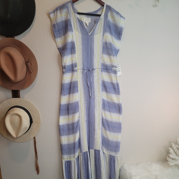 CASLON NORDSTROM STRIPE CAP SLEEVE ADJUSTABLE WAIST DRAWSTRING MAXI NEWSIZE XS - Picture 2 of 16